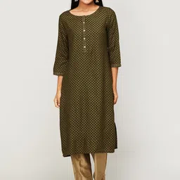 Melange by Lifestyle Women Green Geometric Embroidered Flared Sleeves Thread Work Kurta-picture-23