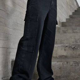 Next One Women Black Smart Wide Leg High-Rise Clean Look Cotton Stretchable Cargos-picture-22