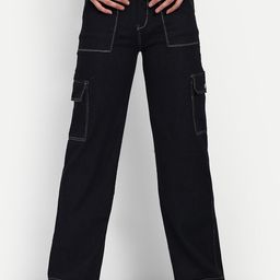 Next One Women Black Smart Wide Leg High-Rise Clean Look Stretchable Jeans-picture-47