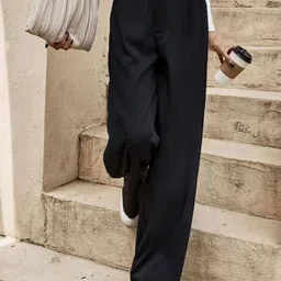 BROADSTAR Women Smart Straight Fit High-Rise Easy Wash Pleated Trousers-picture-24