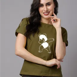 Friskers Olive Green & White Pure Cotton Printed T-shirt Style Top-picture-17