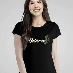 Pootlu Women Black Typography Printed Cotton T-shirt-picture-16