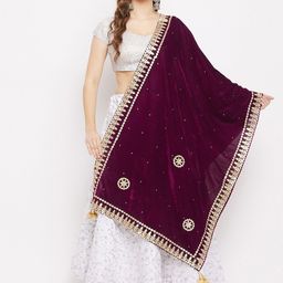 Clora Creation Ethnic Motifs Embroidered Velvet Dupatta-picture-9