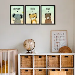 999Store 3-Pcs Yellow & Blue Elephant Tiger Bear Face Painting Framed Wall Art-image-17