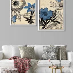 Art Street Set Of 2 Blue & Grey Floral Theme Canvas Painting Framed Wall Arts-picture-34