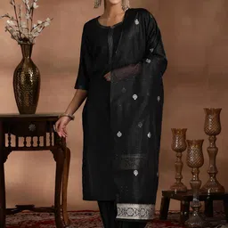Libas Notch Neck Zari Straight Kurta with Salwar & Dupatta image 1