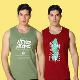 WOOSTRO Men Pack of 2 Typography Printed Round Neck Cotton Slim Fit T-shirts image 5