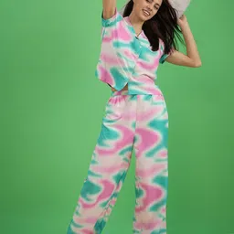 Sweet Dreams Women ColourblockedLapel Collar Shirt & Pyjamas Night suit-picture-41