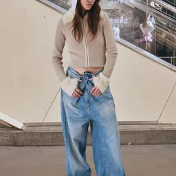 Bershka Women Wide Leg Mid-Rise Heavy Fade Jeans-image-62