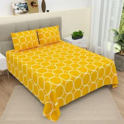 DREAM WEAVERZ Yellow & White Geometric Pure Cotton 220 TC King Bedsheet 2 Pillow Covers-picture-45