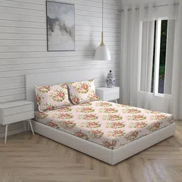 Boutique Living India Beige & Green Floral 300 TC King Bedsheet with 2 Pillow Covers-picture-16