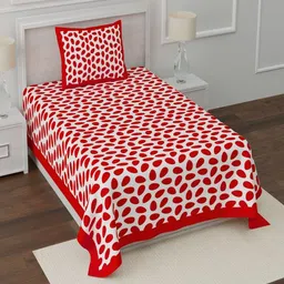 Aura Red & White Geometric Cotton 120 TC Single Bedsheet with 2 Pillow Covers image 1