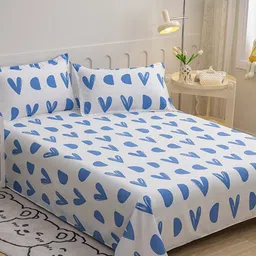 JC HOME White & Blue Graphic 140 TC Single Bedsheet & Pillow Cover image 1