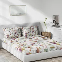 DDecor Purple & Grey Geometric 144 TC King Bedsheet with 2 Pillow Covers image 1