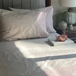 Sadyaska Beige & Pink Floral 210 TC King Bedsheet with 2 Pillow Covers image 1