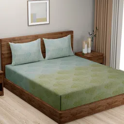 SWAYAM Green & Blue Ethnic Motifs 200 TC Queen Bedsheet with 2 Pillow Covers image 1