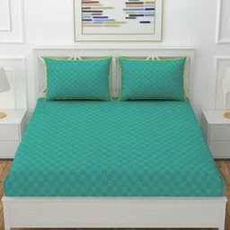 BELVOSTUM Turquoise Blue Geometric 300 TC King Bedsheet with 2 Pillow Covers-picture-10