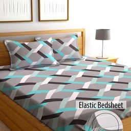 AEROHAVEN Grey & Blue Geometric 210 TC King Bedsheet with 2 Pillow Covers-picture-39