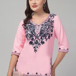 CROWN KING GARMENTS Ethnic Motifs Embroidered V-Neck Thread Work Thread Work Kurti-picture-16
