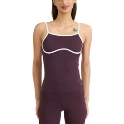 Hunnit Women Round Neck Stretchable Inbuilt Spaghetti Top with Padded Cups for Workout-image-1