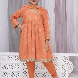 Little Bansi Girls Printed Pleated Pure Cotton Anarkali Kurta with Pyjamas & Dupatta-picture-2