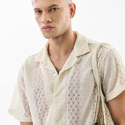 Snitch Textured Boxy Semi Sheer Casual Shirt-image-47