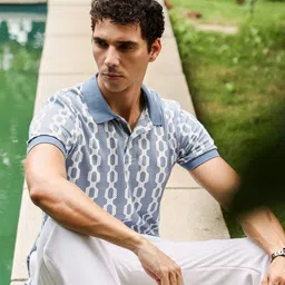 Campus Sutra Geometric Printed Polo Collar Cotton Regular Fit T-shirt image 4