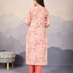 MOJILAA Paisley Printed V Neck Thread Work Pure Cotton Kurta With Trousers image 5