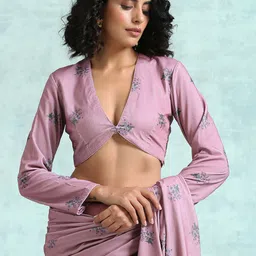 trueBrowns Women Mauve Floral Printed Saree Blouse-picture-19