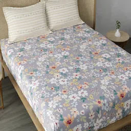 Srijee Decors Grey & White Floral 210 TC Fitted King Bedsheet with 2 Pillow Covers-image-16