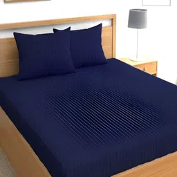 Srijee Decors Blue Striped 210 TC Fitted King Bedsheet with 2 Pillow Covers-image-59