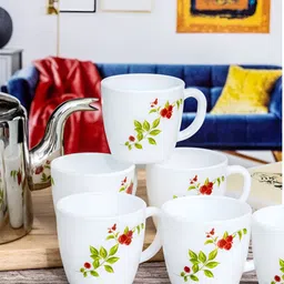 Cello White & Green Floral Printed Opalware Glossy Mugs Set of Cups and Mugs-picture-32
