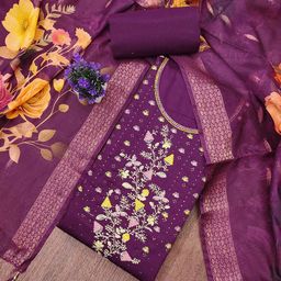 SHADOW & SAINING Floral Embroidered Thread Work Unstitched Dress Material-picture-0