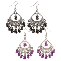 Creative Frogs Set Of 2 Silver Plated Beaded Oxidised Crescent Shaped Chandbalis-picture-49
