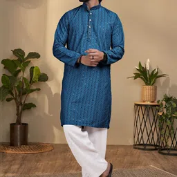 KURTA WALLAH Men Geometric Printed Thread Work Floral Kurta-picture-28