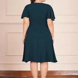 AMEEZA V-Neck Flutter Sleeve Gathered Or Pleated Fit & Flare Cotton Dress image 5