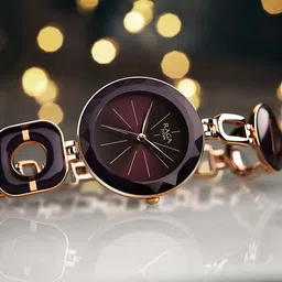Titan Women Purple Brass Embellished Dial & Black Stainless Steel Bracelet Style Straps Analogue Watch 95198WM01-picture-9