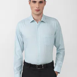 Van Heusen Men Green & Blue Micro Checks Printed Pure Cotton Formal Shirt-picture-10