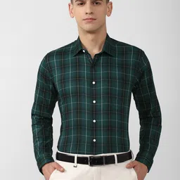 Van Heusen Men Green Pure Cotton Slim Fit Tartan Checked Formal Shirt-picture-33