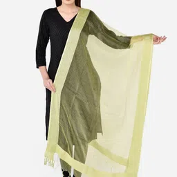 Dupatta Bazaar Green Solid Organza Dupatta with Jute Border-image-89