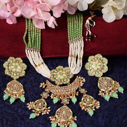 Saraf RS Jewellery Sea Green & Gold-Plated Kundan-Studded Meenakari Jewelry Set-picture-39