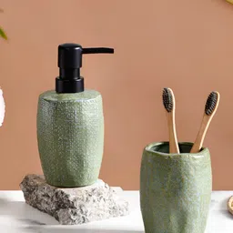 Nestasia Green & Black 2 Pieces Textured Ceramic Contemporary Matte Soap Dispenser-image-46