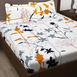 Story@home White & Mustard Floral 186 TC Pure Cotton Queen Bedsheet With 2 Pillow Covers-picture-33