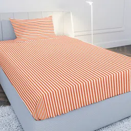 MAYFAIR HOMES LONDON Orange & White Striped 144 TC Single Bedsheet with 1 Pillow Covers-picture-29