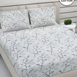 FABINALIV Blue & White Floral 300 TC Cotton King Bedsheet With 2 Pillow Covers-picture-11