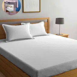 Arrabi Bookfold White Striped 300 TC King Bedsheet With 2 Pillow Covers image 4