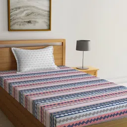 KLOTTHE Pink & Blue Printed 300 TC Single Bedsheet & Pillow Cover-image-21