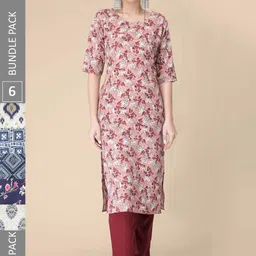 7Threads Pack Of 6 Floral Printed Crepe Kurtas-picture-35