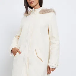 Styli Women Woolen Notched Lapel Collared Longline Overcoat-image-57