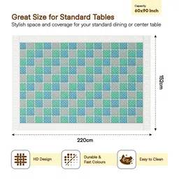 HOMESTIC Grey And Green Geometric Printed Anti-Skid Plastic 6-Seater Table Cover image 3